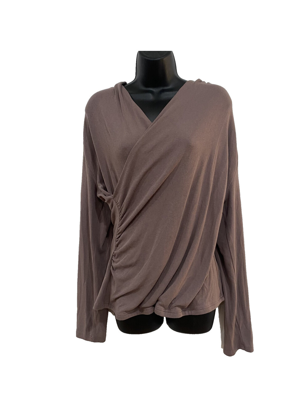 OGL Size XL Draped Wrap Long Sleeve Top Chic Comfort Soft Stretch